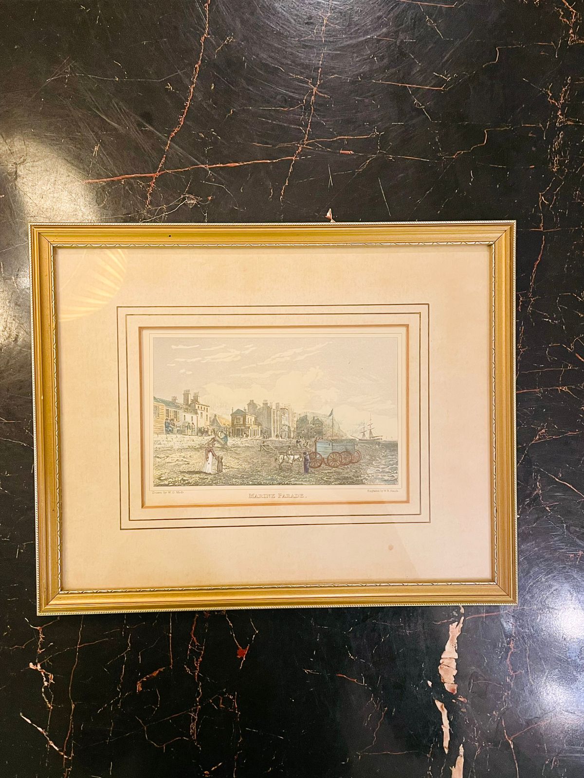 Framed Marine Parade Coastal Print with Gold Frame 10.7 inch