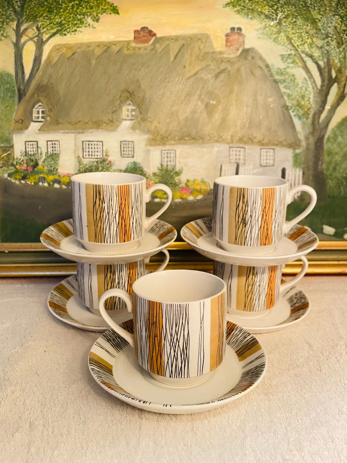 Vintage Set of 5 Coffee Cup Saucers, England