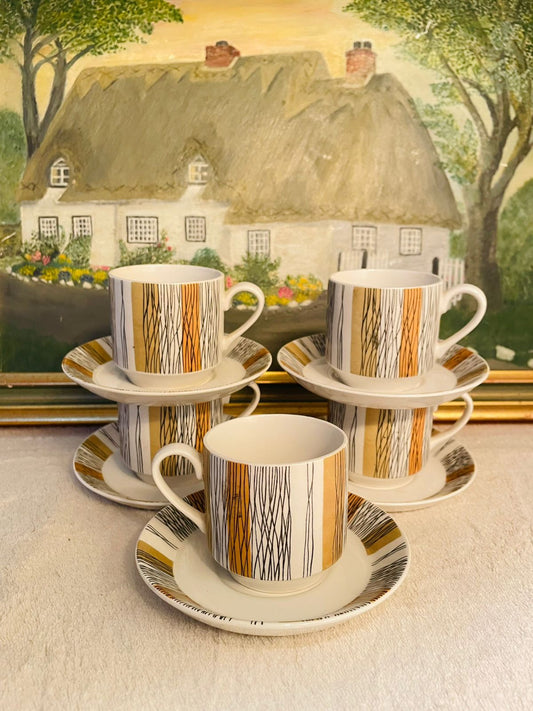 Vintage Set of 5 Coffee Cup Saucers, England