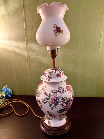 Vintage Floral Ceramic Hurricane Table Lamp