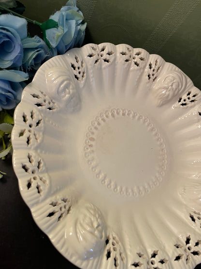White Ceramic Pierced Oval Serving Bowl