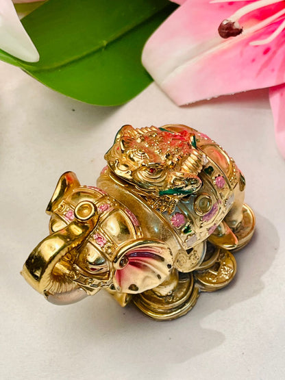Gold-Tone Elephant & Dragon Feng Shui Figurine Approx. 8 cm Tall