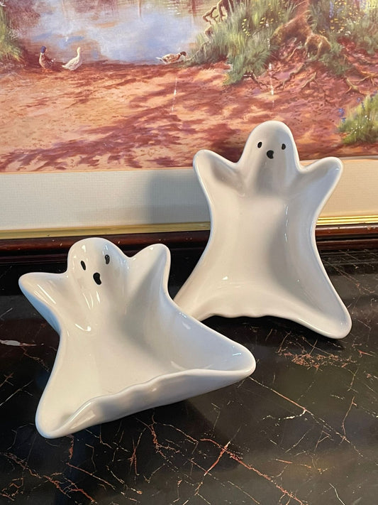 Set of 2 Haunted House Ghost Bowls – White Ceramic