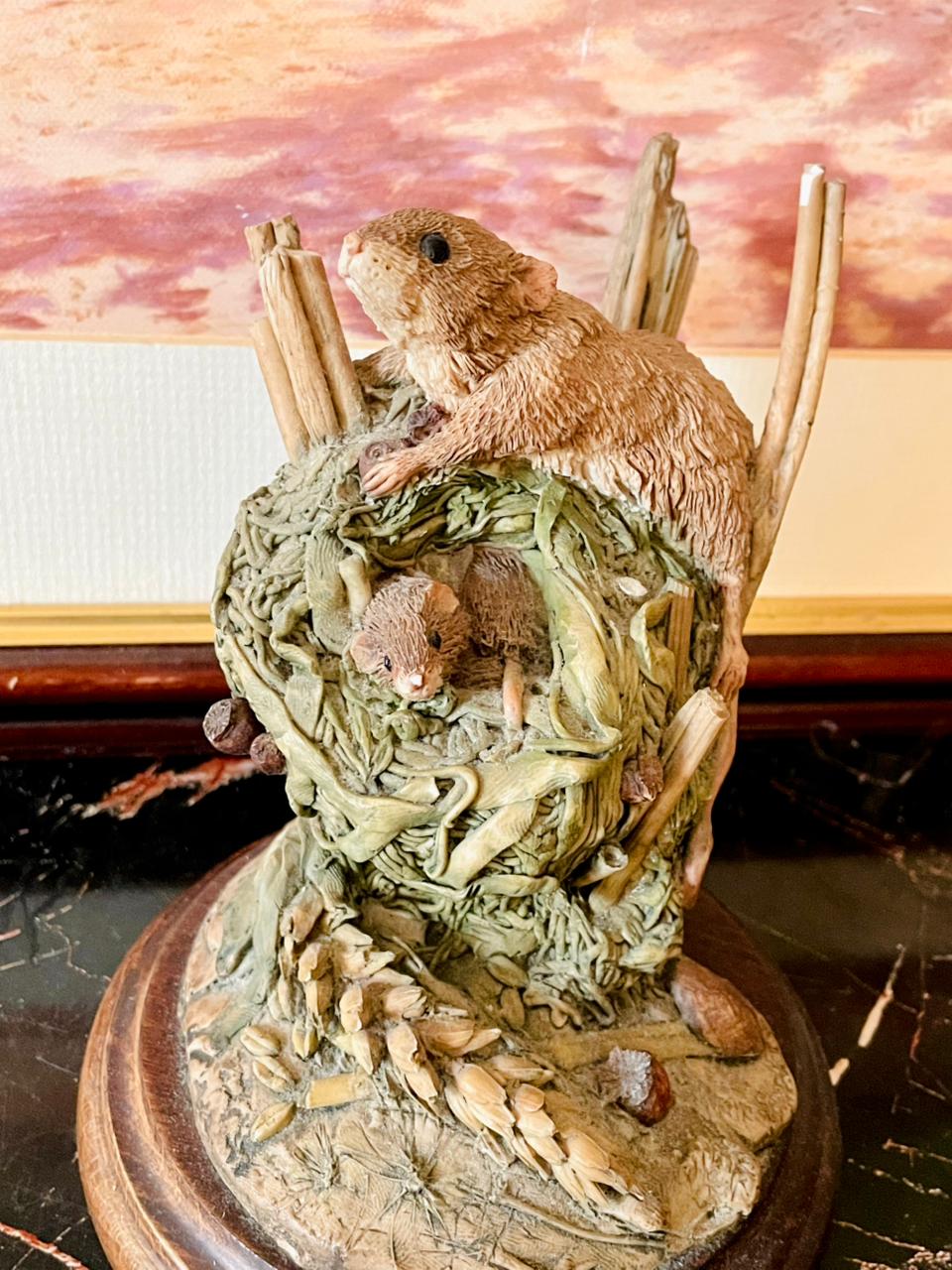 Vintage Ceramic Mouse Figurine on Nest – Collectible Nature Sculpture (England)