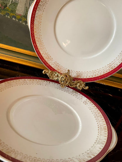 Pair of Royal Stafford “Majestic” Fine Bone China Plates Pair – Red & Gold Border (England)