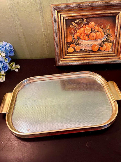 Vintage Gold Tone Metal Serving Tray 35 cm