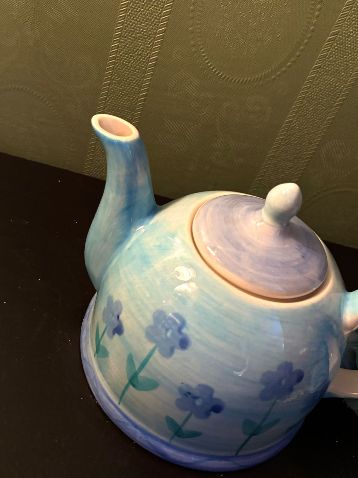Vintage Blue Floral Teapot Ceramic Cottage Tea Pot