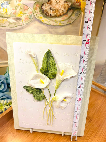 Handcrafted Calla Lily Art – Elegant 3D Floral Design, White and Green Wall Plaque