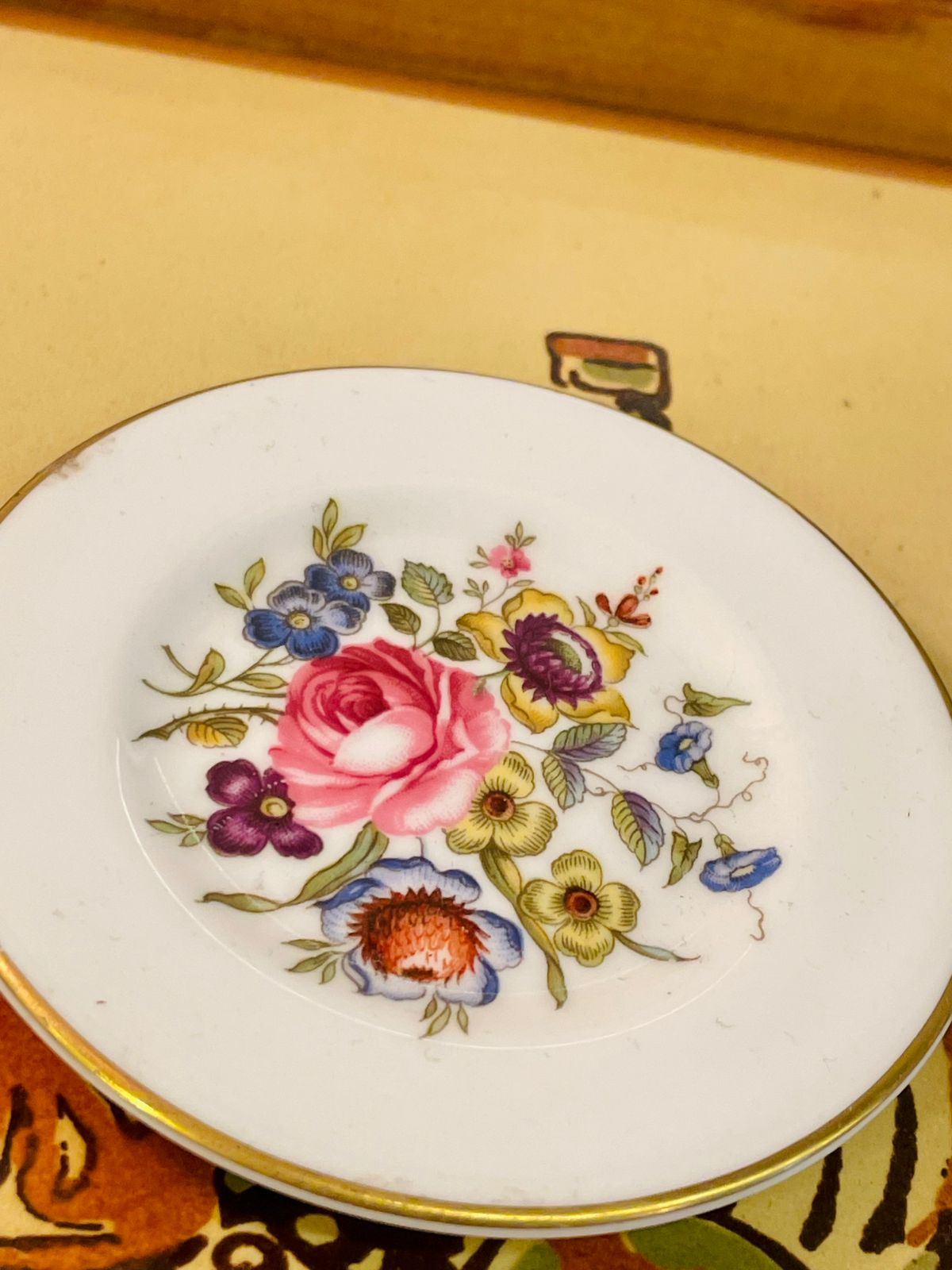 Vintage Floral Bone China Trinket Dish – Mini Jewellery Plate