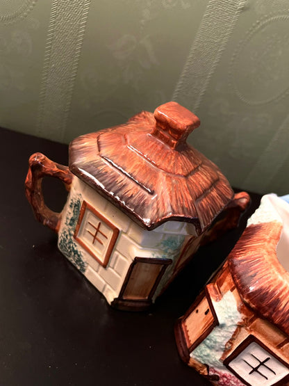 Vintage Cottage House Sugar and Creamer Set 4 Inch