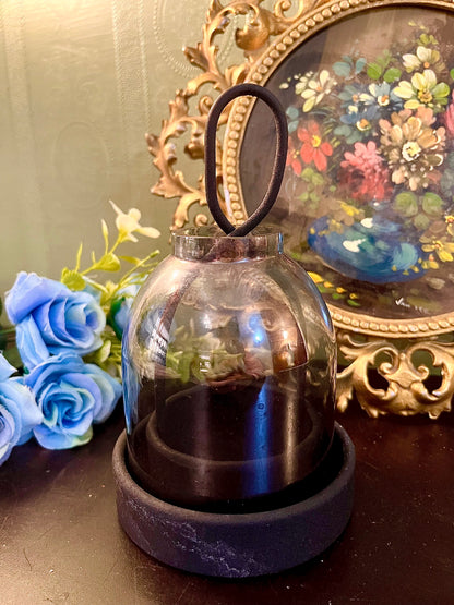 Black Metal & Smoked Glass Hanging Tealight Lantern
