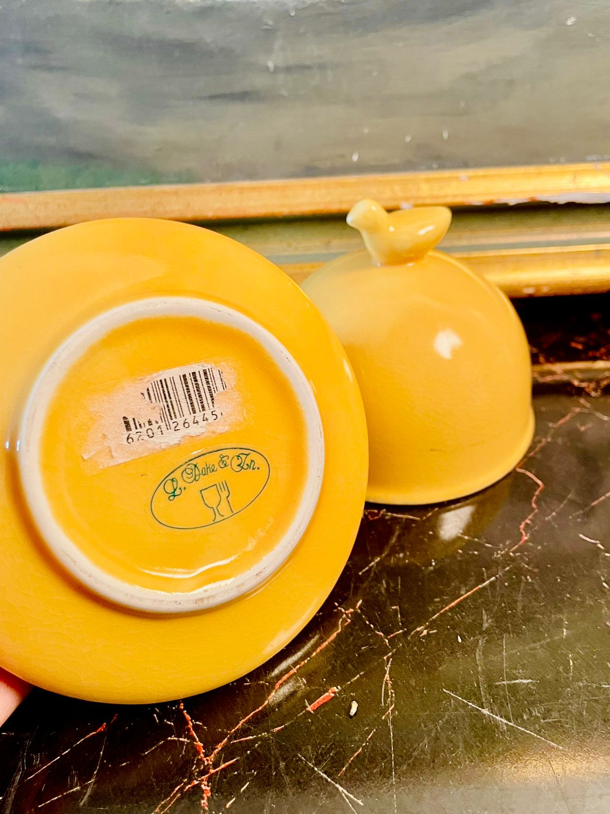 Vintage Yellow Ceramic Butter Dish with Bird Handle Lid – Cottage Kitchen Tableware