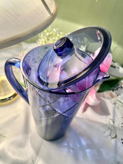 Vintage Melamine Blue Crystal Lidded Pitcher 10 in