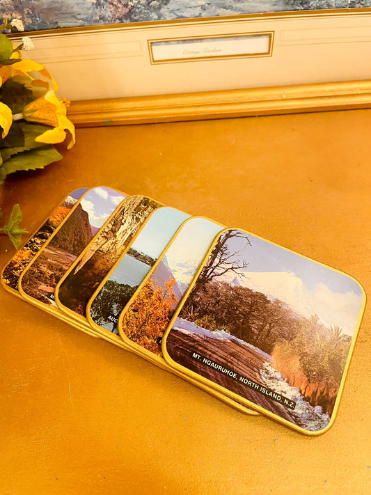 Vintage New Zealand Scenic Coasters Set of 6 - Travel Souvenir Decor