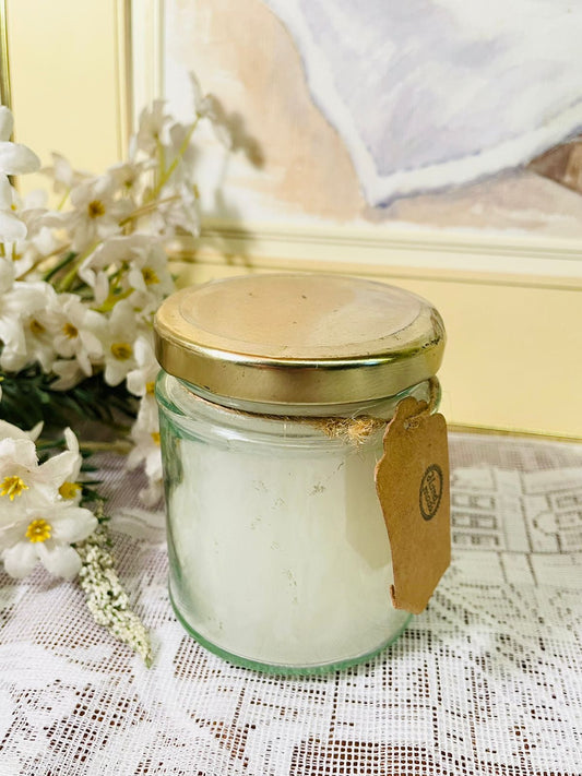 Vintage Glass Jar Scented Candle with Brass Lid | Cottage Decor
