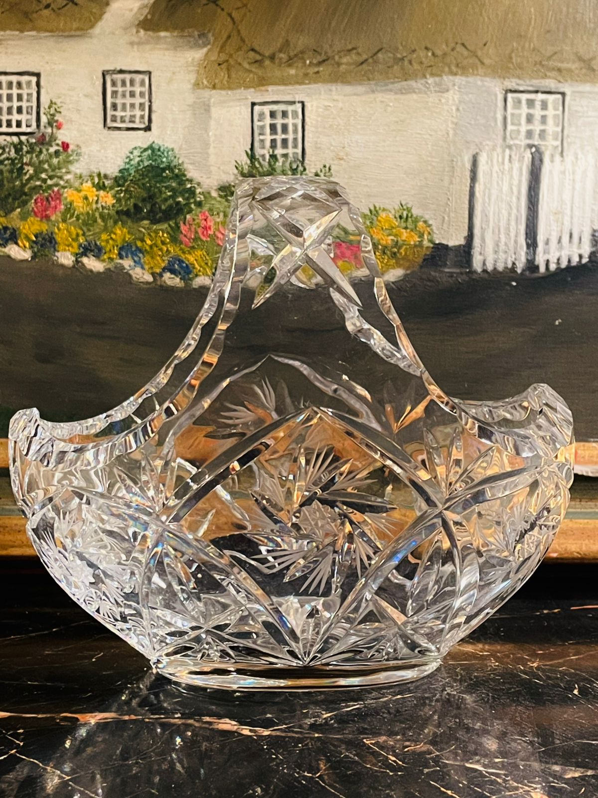 Hand Cut Lead Crystal Basket – Medium - Vintage England