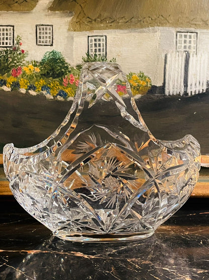 Hand Cut Lead Crystal Basket – Medium - Vintage England