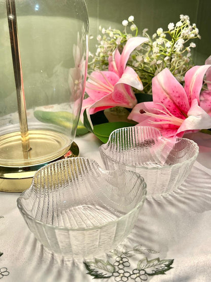Vintage Shell-Shaped Clear Crystal Bowls – 2 Pieces, 5 Inch