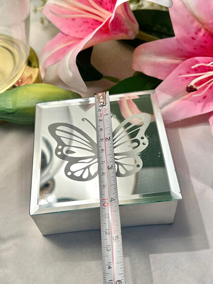 Mirrored Butterfly Trinket Box – Square Decorative Keepsake Box, Approx. 10 cm
