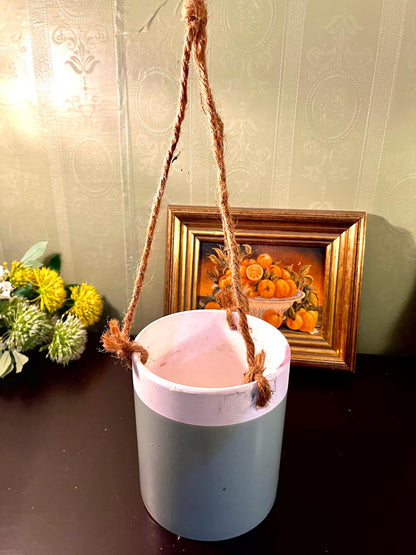 8 Inch Hanging Ceramic Planter Pot with Rope – Sage Green