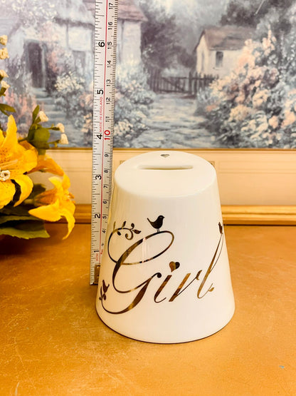 White Ceramic “Girl” Coin Bank Modern Decorative Money Bank