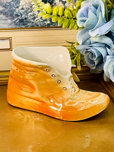 Vintage Orange Boot Vase Planter Ceramic Decor