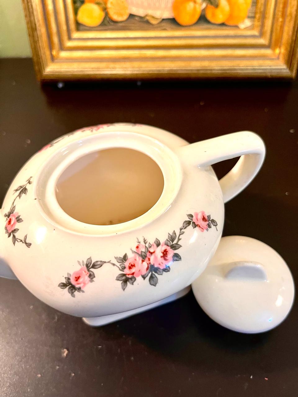Vintage Pink Rose Ceramic Teapot – 5 Inch Cottage Tea Pot