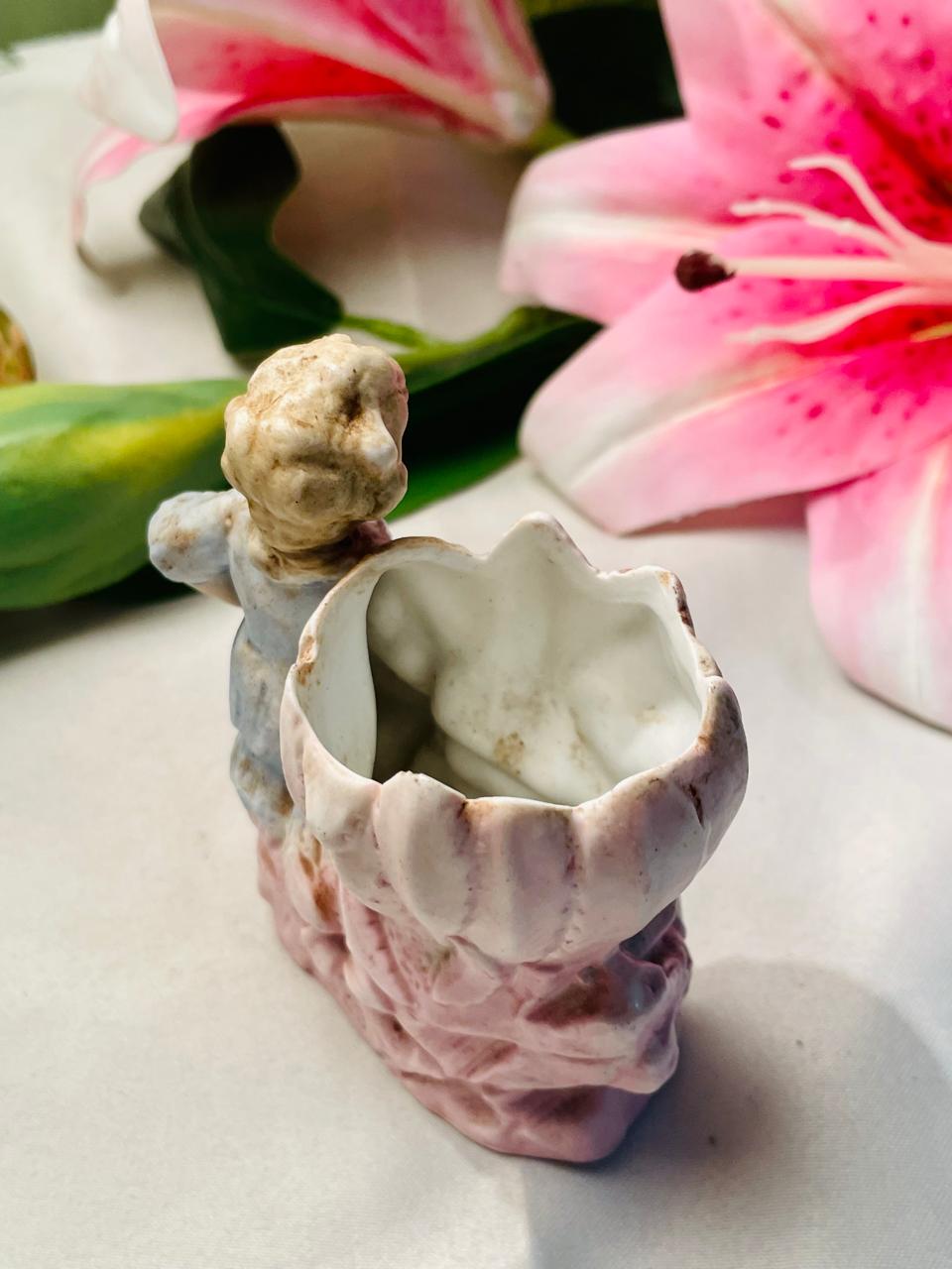 Vintage Lady Figurine Posy Vase Ceramic Ornament 9 cm