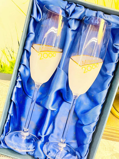Millennium 2000 Crystal Champagne Flutes Set