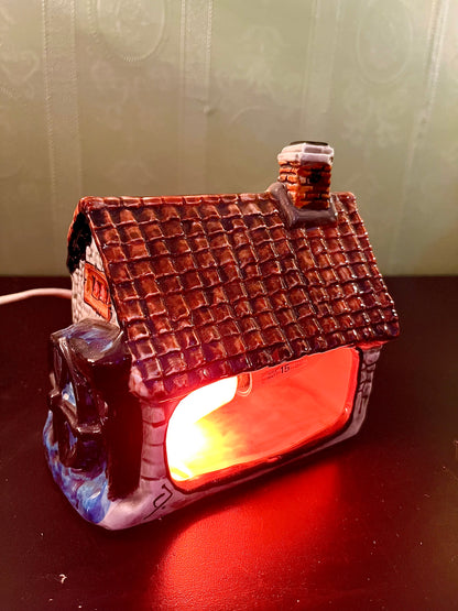 Ceramic Cottage House Night Light 6 Inch