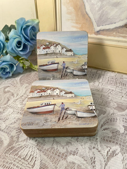 Vintage Coastal Harbor Coaster Set of 8 – Banfield Art
