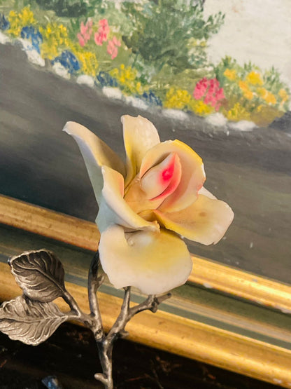 Porcelain Rose with Metal Stem (11.5cm )– Handcrafted Decorative Flower – England