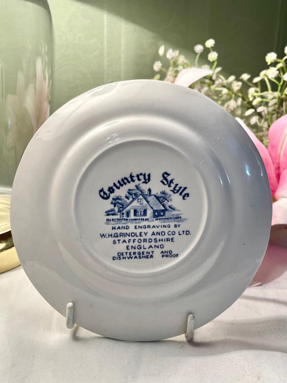W.H. Grindley Country Style Blue & White Plate 6 in