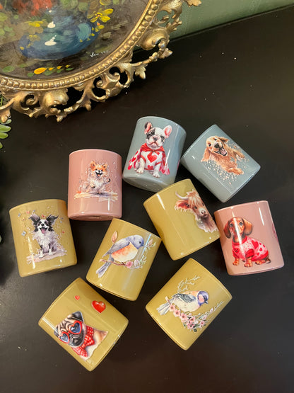 Set of 9 Cute Animal Ceramic Candle Cups / Mini Votive Holders