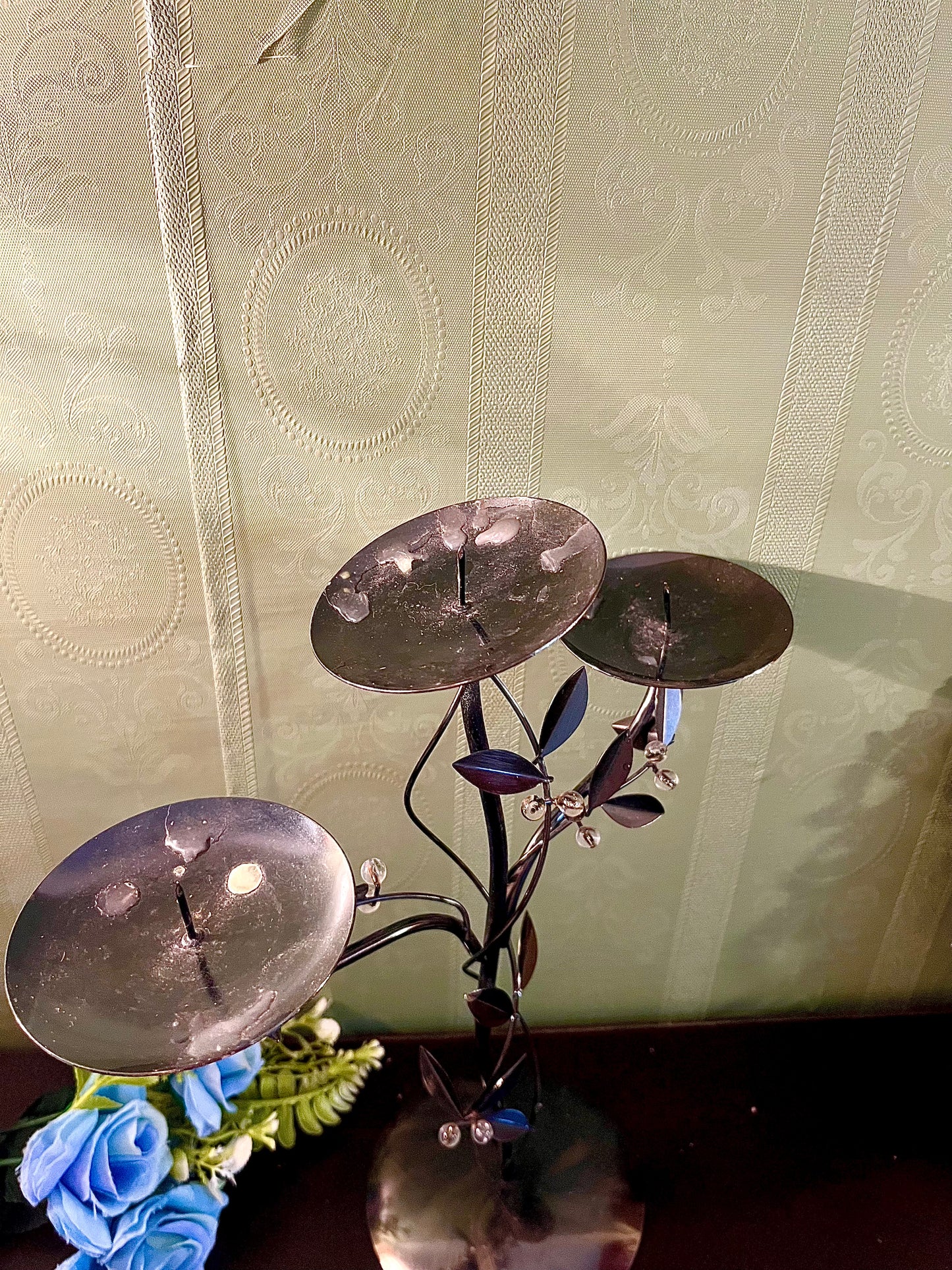 Three Tier Metal Leaf Candle Holder Stand