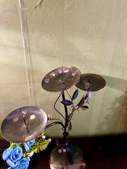 Three Tier Metal Leaf Candle Holder Stand