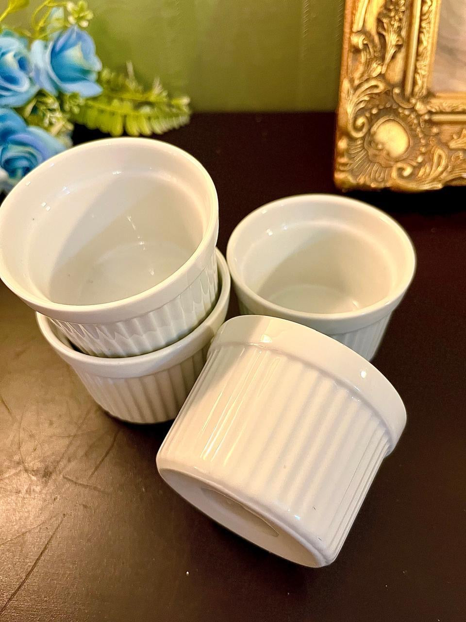 Set of 4 White Ceramic Ramekin Bowls 3 Inch