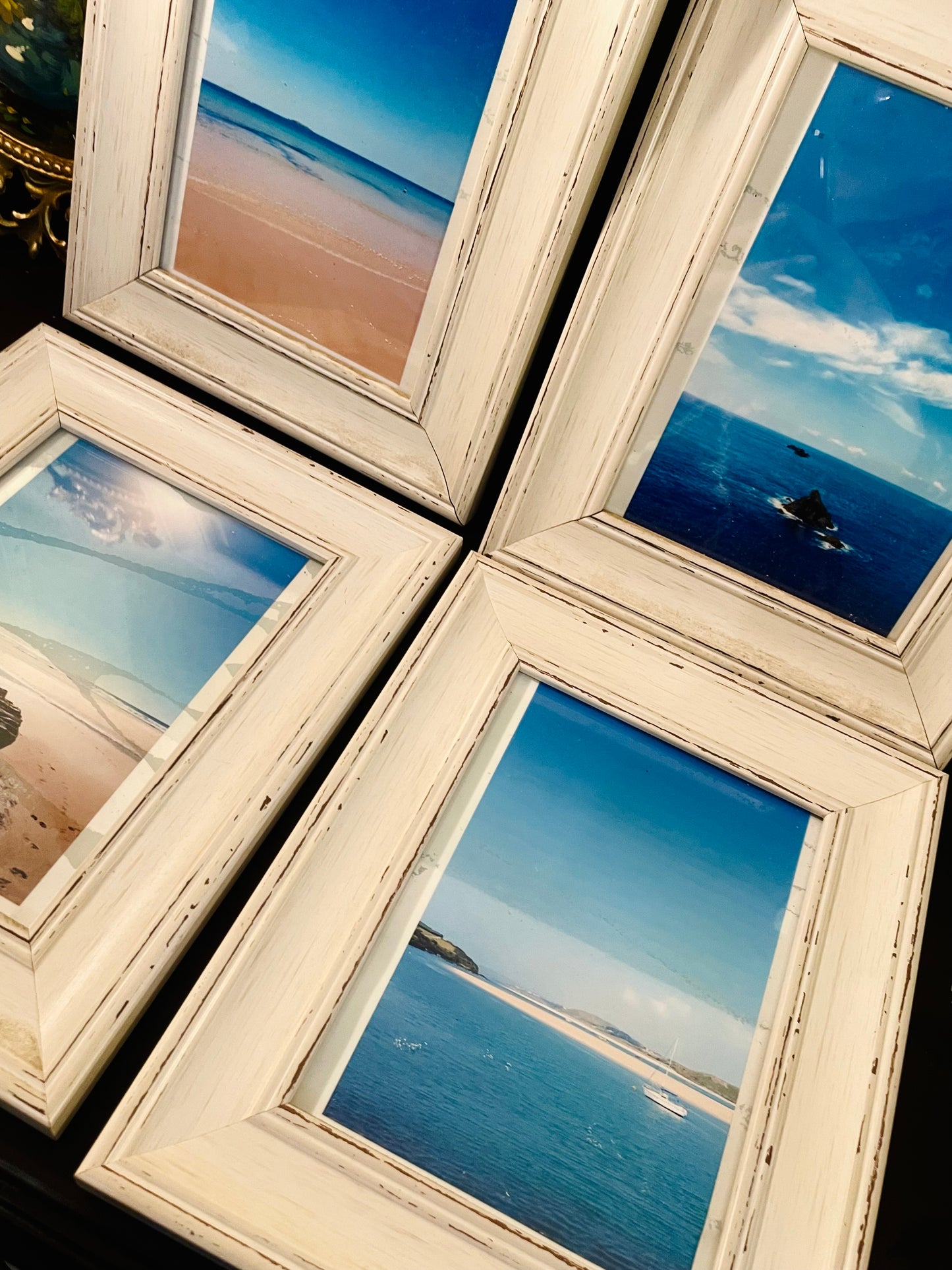 Set of 4 Distressed White Wooden Photo Frames | Rustic Gallery Display