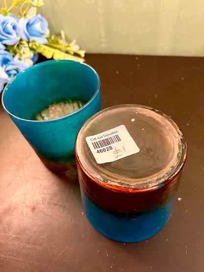 Set of 2 Blue & Brown Glass  Candles holder
