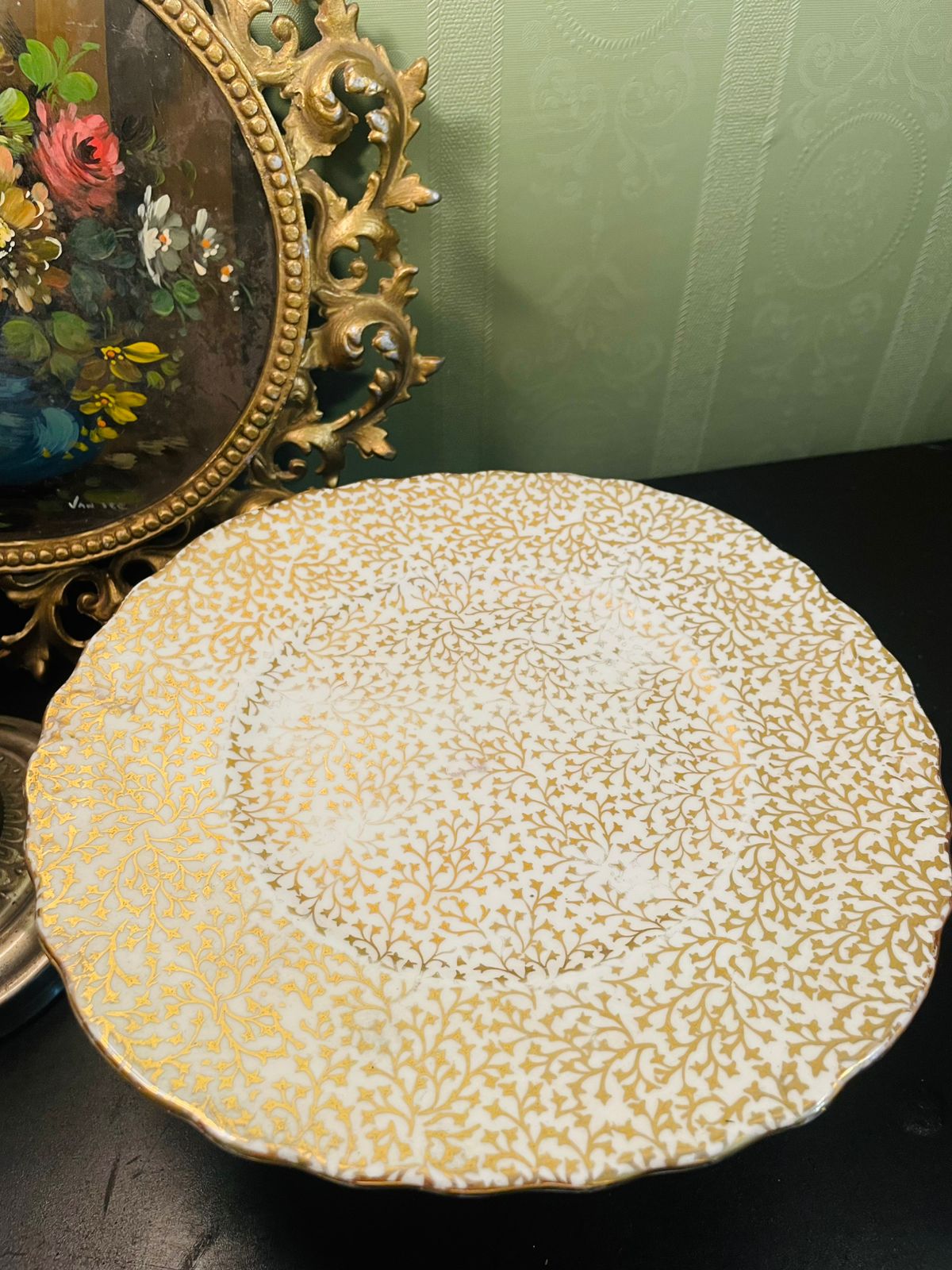 Crown Regent Bone China Gold Chintz Cake Plater England