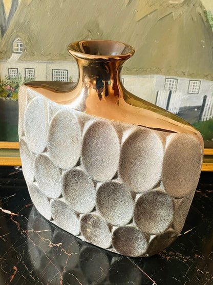 Modern Textured Ceramic Vase with Metallic Bronze Neck – Large Contemporary Accent Piece