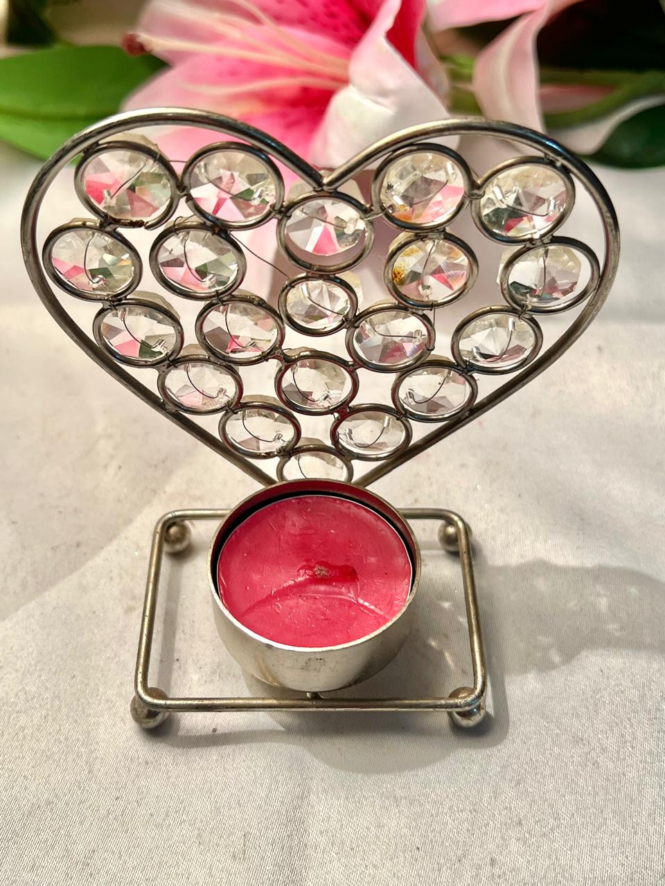 Vintage Heart Crystal Tealight Holder Approx. 11 cm