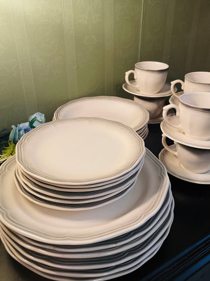 Vitramik Oxford Grey Rim Dinnerware Set For Six