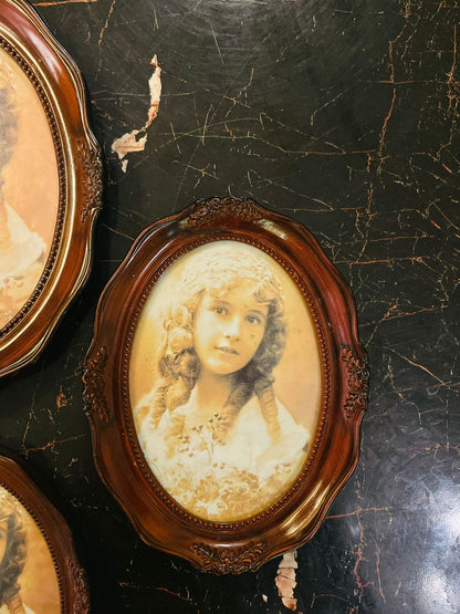 Set of 3 Vintage Oval Girl Portrait Wall Frames