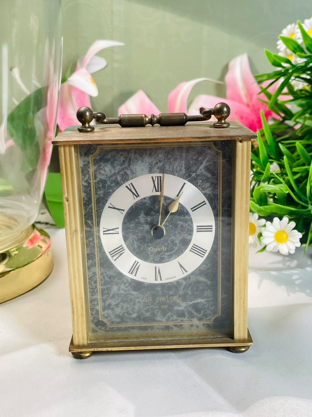 West Germany Brass-Tone Quartz Carriage Clock – 12 cm