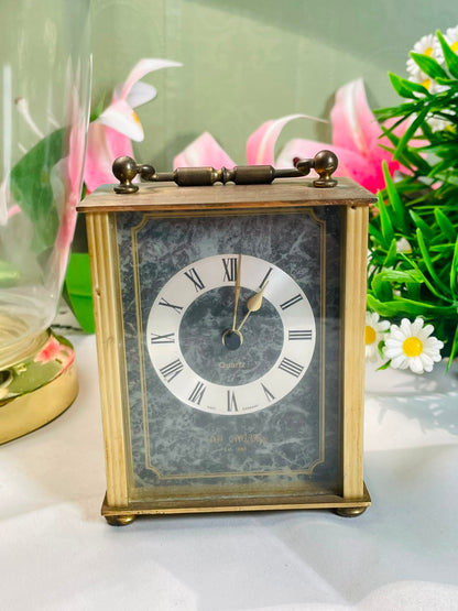 West Germany Brass-Tone Quartz Carriage Clock – 12 cm