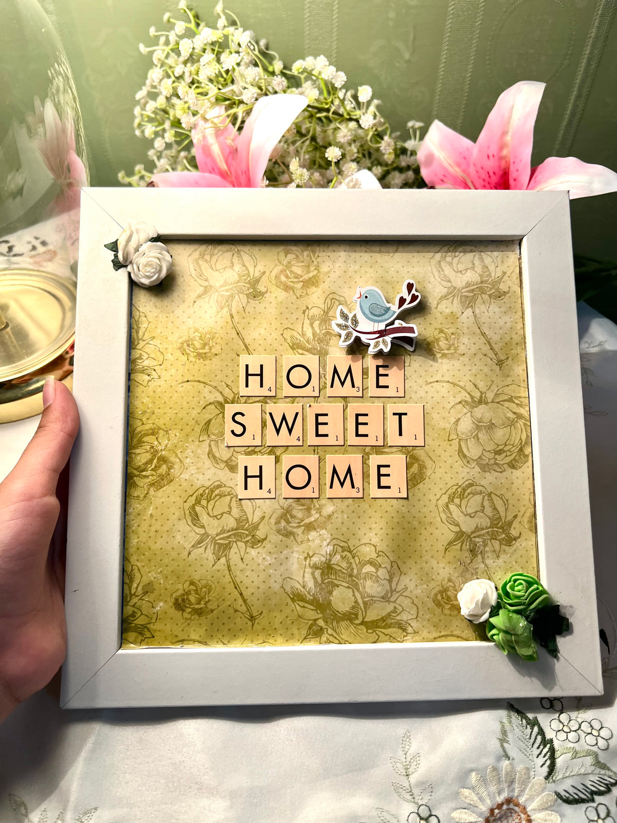Home Sweet Home Floral Bird Wall Art Frame 25cm