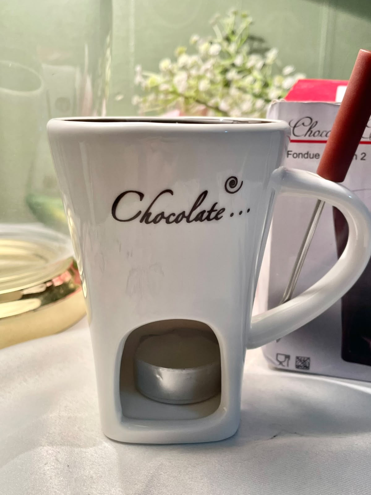 Chocolate Ceramic Fondue Set with Fork 11.5 cm