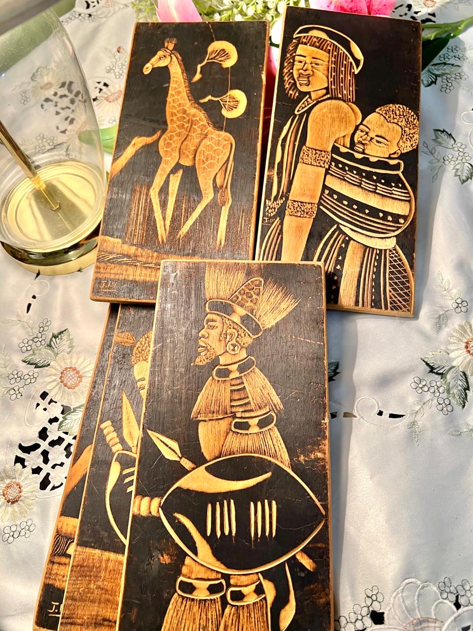 5-Piece African-Inspired Wooden Framed Artwork Set