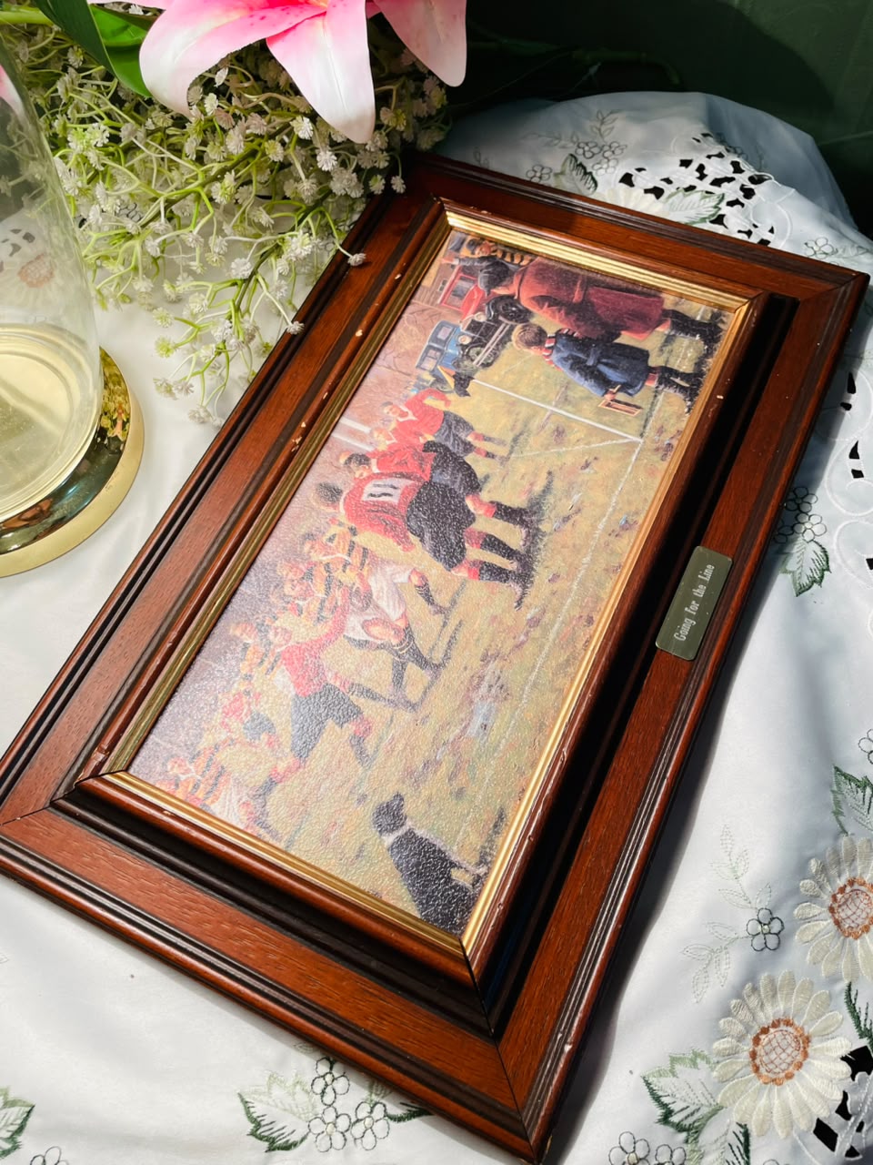 Rugby Match Framed Print Brown Frame Approx. 38 cm